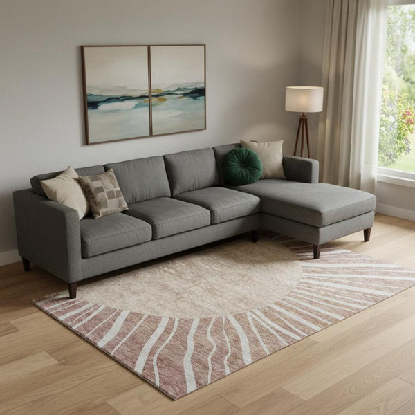 HomeRoots 8' X 10' Washable Rust and Ivory Abstract Area Rug with UV Protection for Modern Living Spaces 655407