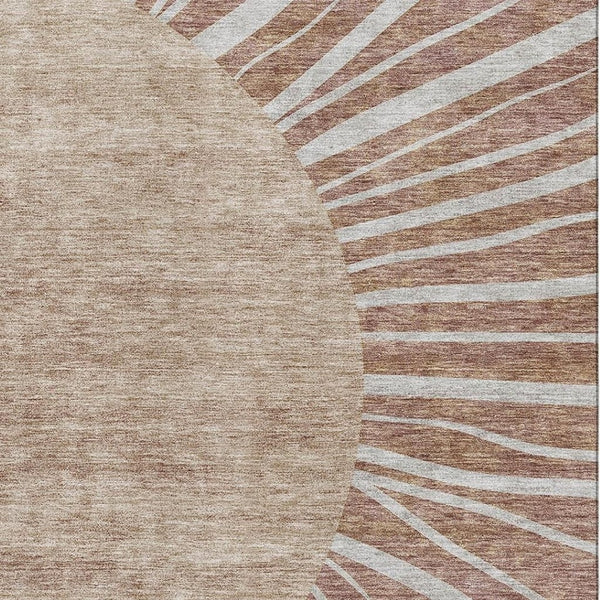 HomeRoots 8' X 10' Washable Rust and Ivory Abstract Area Rug with UV Protection for Modern Living Spaces 655407