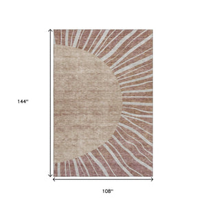 HomeRoots 9' X 12' Stylish Rust and Ivory Abstract Area Rug - Washable, UV Protected, Perfect for Active Homes! 655408