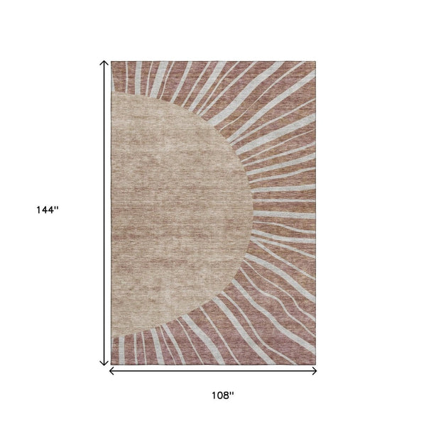 HomeRoots 9' X 12' Stylish Rust and Ivory Abstract Area Rug - Washable, UV Protected, Perfect for Active Homes! 655408