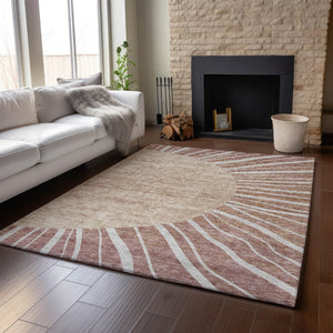 HomeRoots 9' X 12' Stylish Rust and Ivory Abstract Area Rug - Washable, UV Protected, Perfect for Active Homes! 655408