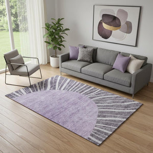 HomeRoots 5' X 8' Washable Purple and Ivory Abstract Area Rug with UV Protection for Modern Stylish Spaces 655411