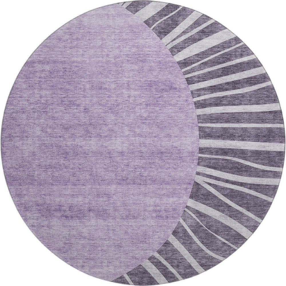 HomeRoots 8' Stylish Purple and Ivory Abstract Round Rug - Durable, Washable, UV-Protected for High-Traffic Homes 655412