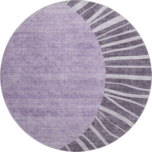 HomeRoots 8' Stylish Purple and Ivory Abstract Round Rug - Durable, Washable, UV-Protected for High-Traffic Homes 655412