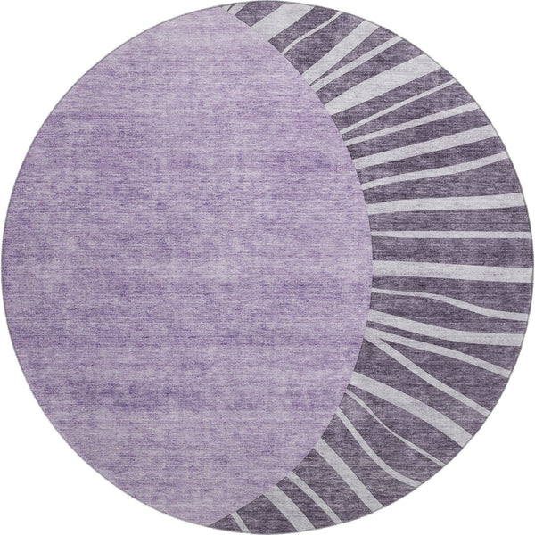 HomeRoots 8' Stylish Purple and Ivory Abstract Round Rug - Durable, Washable, UV-Protected for High-Traffic Homes 655412