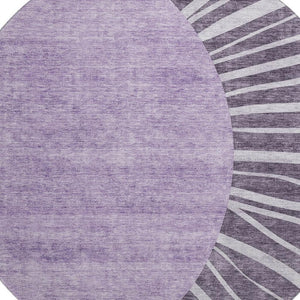 HomeRoots 8' Stylish Purple and Ivory Abstract Round Rug - Durable, Washable, UV-Protected for High-Traffic Homes 655412