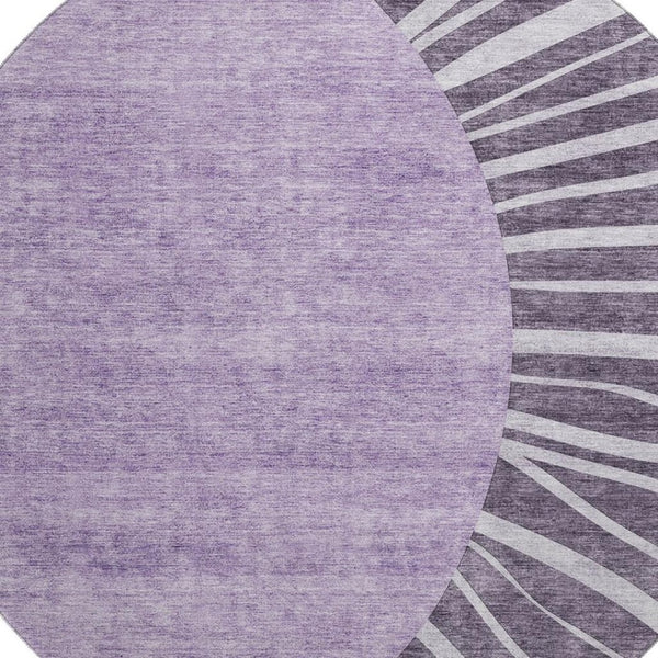 HomeRoots 8' Stylish Purple and Ivory Abstract Round Rug - Durable, Washable, UV-Protected for High-Traffic Homes 655412