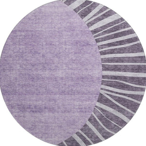 HomeRoots 8' Stylish Purple and Ivory Abstract Round Rug - Durable, Washable, UV-Protected for High-Traffic Homes 655412