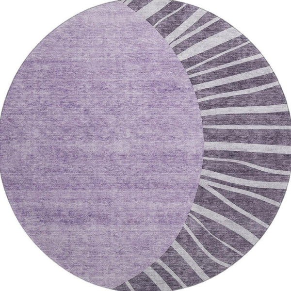 HomeRoots 8' Stylish Purple and Ivory Abstract Round Rug - Durable, Washable, UV-Protected for High-Traffic Homes 655412