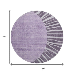 HomeRoots 8' Stylish Purple and Ivory Abstract Round Rug - Durable, Washable, UV-Protected for High-Traffic Homes 655412