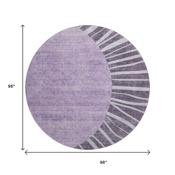 HomeRoots 8' Stylish Purple and Ivory Abstract Round Rug - Durable, Washable, UV-Protected for High-Traffic Homes 655412