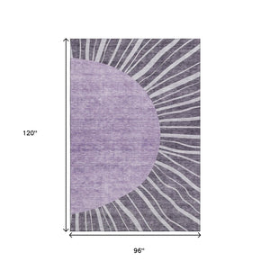 HomeRoots 8' X 10' Stylish Purple and Ivory Abstract Washable Area Rug with UV Protection for Modern Homes 655413