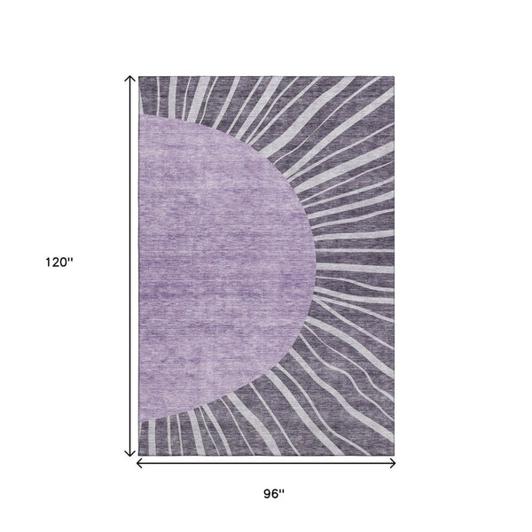 HomeRoots 8' X 10' Stylish Purple and Ivory Abstract Washable Area Rug with UV Protection for Modern Homes 655413