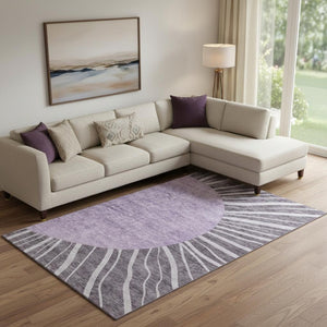 HomeRoots 8' X 10' Stylish Purple and Ivory Abstract Washable Area Rug with UV Protection for Modern Homes 655413