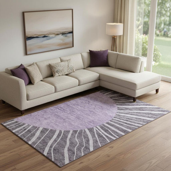 HomeRoots 8' X 10' Stylish Purple and Ivory Abstract Washable Area Rug with UV Protection for Modern Homes 655413