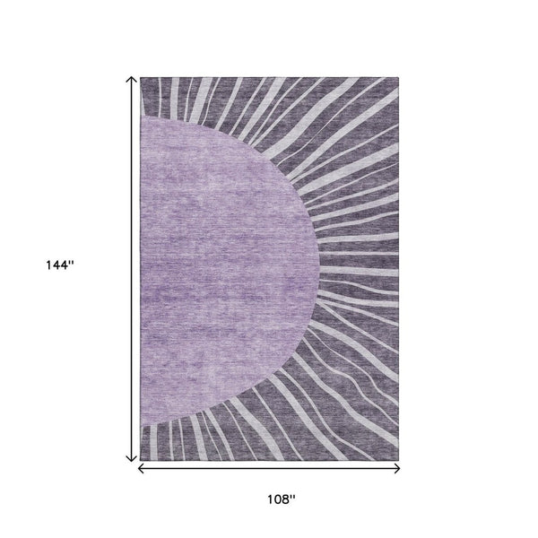 HomeRoots 9' X 12' Purple and Ivory Abstract Area Rug - Durable, Washable, UV Protected for Busy Homes & Style 655414