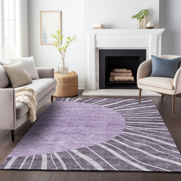 HomeRoots 9' X 12' Purple and Ivory Abstract Area Rug - Durable, Washable, UV Protected for Busy Homes & Style 655414