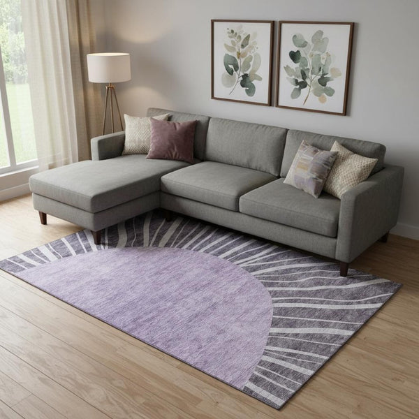 HomeRoots 9' X 12' Purple and Ivory Abstract Area Rug - Durable, Washable, UV Protected for Busy Homes & Style 655414
