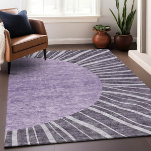 HomeRoots 9' X 12' Purple and Ivory Abstract Area Rug - Durable, Washable, UV Protected for Busy Homes & Style 655414