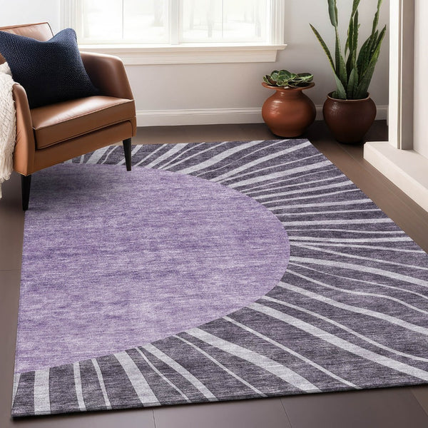 HomeRoots 9' X 12' Purple and Ivory Abstract Area Rug - Durable, Washable, UV Protected for Busy Homes & Style 655414
