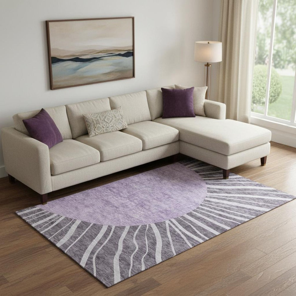 HomeRoots 10' X 14' Washable Purple & Ivory Abstract Area Rug with UV Protection – Perfect for High-Traffic Spaces 655415