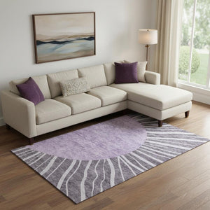 HomeRoots 10' X 14' Washable Purple & Ivory Abstract Area Rug with UV Protection – Perfect for High-Traffic Spaces 655415