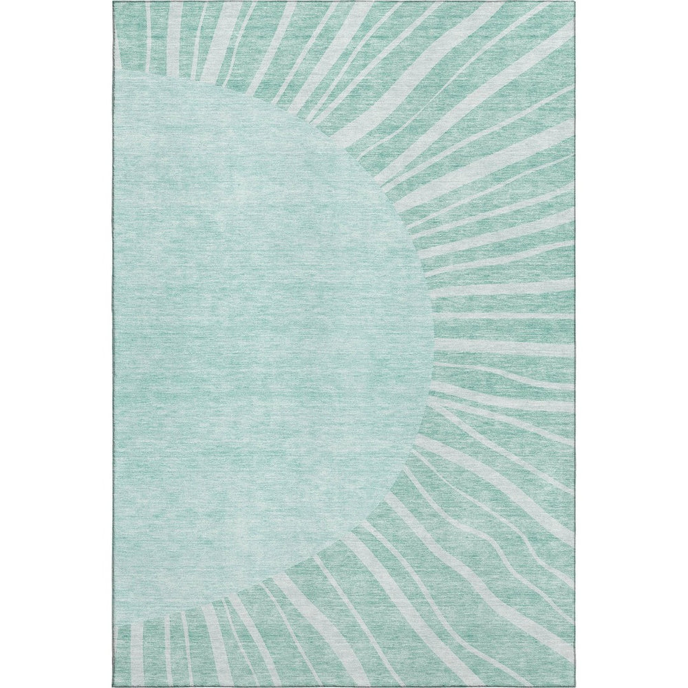 HomeRoots 5' X 8' Teal & Ivory Abstract Area Rug - Washable, UV-Protected, Durable for High-Traffic Spaces 655417