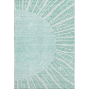 HomeRoots 5' X 8' Teal & Ivory Abstract Area Rug - Washable, UV-Protected, Durable for High-Traffic Spaces 655417