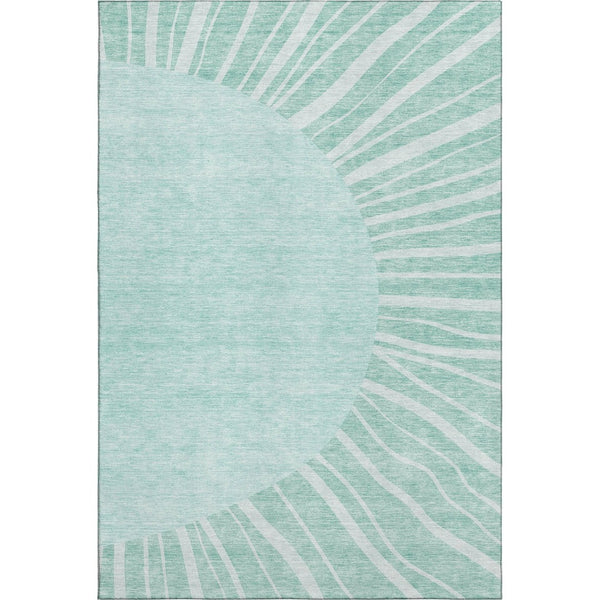 HomeRoots 5' X 8' Teal & Ivory Abstract Area Rug - Washable, UV-Protected, Durable for High-Traffic Spaces 655417