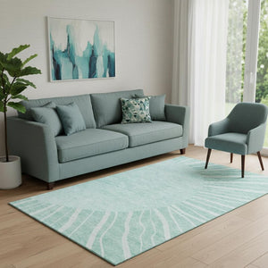 HomeRoots 5' X 8' Teal & Ivory Abstract Area Rug - Washable, UV-Protected, Durable for High-Traffic Spaces 655417
