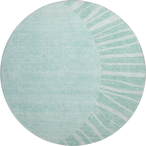 HomeRoots 8' Teal and Ivory Abstract Round Rug - Washable, UV-Protected, Stylish & Durable for Active Homes 655418