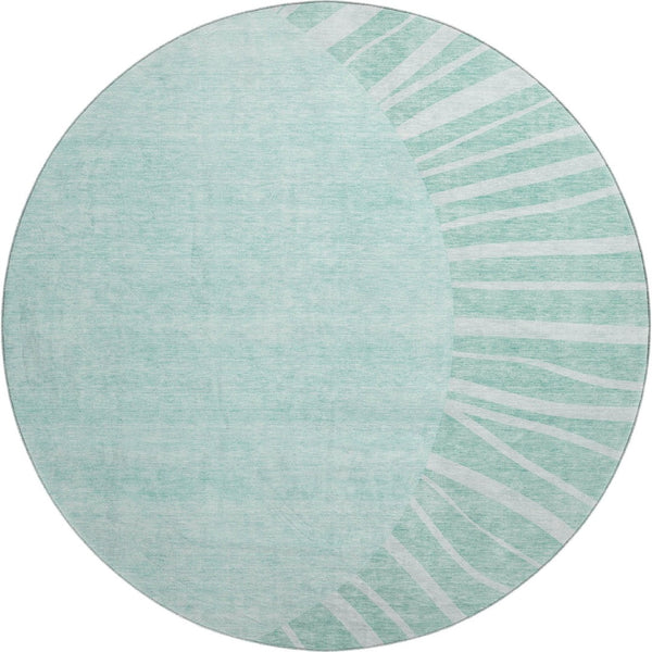 HomeRoots 8' Teal and Ivory Abstract Round Rug - Washable, UV-Protected, Stylish & Durable for Active Homes 655418