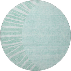 HomeRoots 8' Teal and Ivory Abstract Round Rug - Washable, UV-Protected, Stylish & Durable for Active Homes 655418