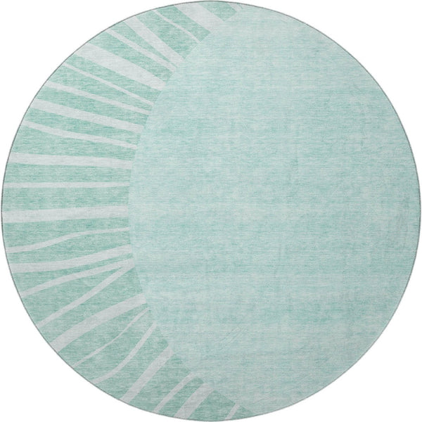 HomeRoots 8' Teal and Ivory Abstract Round Rug - Washable, UV-Protected, Stylish & Durable for Active Homes 655418