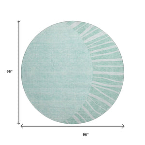HomeRoots 8' Teal and Ivory Abstract Round Rug - Washable, UV-Protected, Stylish & Durable for Active Homes 655418