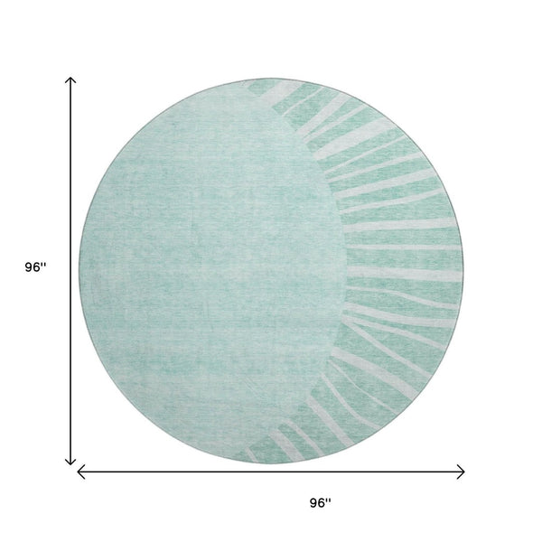 HomeRoots 8' Teal and Ivory Abstract Round Rug - Washable, UV-Protected, Stylish & Durable for Active Homes 655418