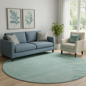HomeRoots 8' Teal and Ivory Abstract Round Rug - Washable, UV-Protected, Stylish & Durable for Active Homes 655418
