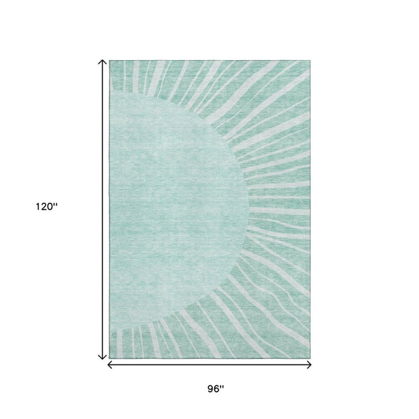HomeRoots 8' X 10' Teal and Ivory Abstract Area Rug - Washable, UV-Protected, Perfect for High-Traffic Spaces! 655419