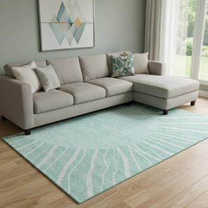 HomeRoots 8' X 10' Teal and Ivory Abstract Area Rug - Washable, UV-Protected, Perfect for High-Traffic Spaces! 655419