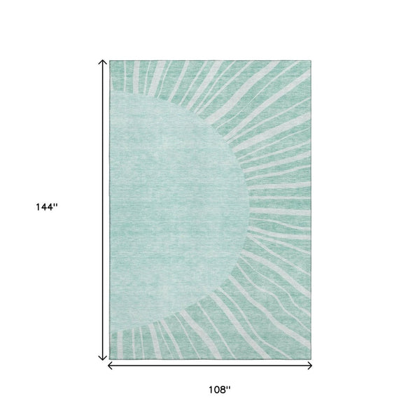 HomeRoots 9' X 12' Stylish Teal and Ivory Abstract Area Rug - Washable, Durable, UV-Protected for Modern Homes 655420