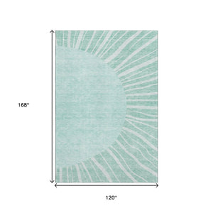 HomeRoots 10' Teal and Ivory Abstract Area Rug - Stylish, Washable, UV Protected, Perfect for High-Traffic Rooms 655421