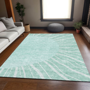 HomeRoots 10' Teal and Ivory Abstract Area Rug - Stylish, Washable, UV Protected, Perfect for High-Traffic Rooms 655421
