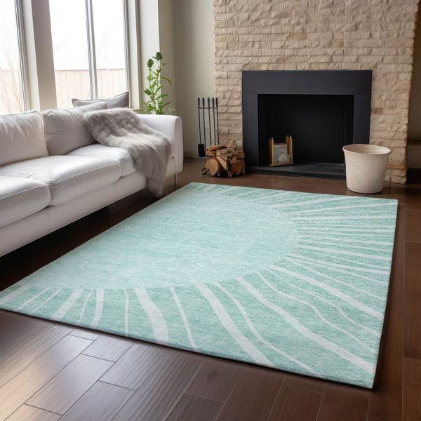 HomeRoots 10' Teal and Ivory Abstract Area Rug - Stylish, Washable, UV Protected, Perfect for High-Traffic Rooms 655421
