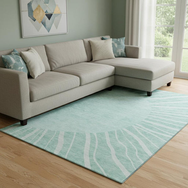 HomeRoots 10' Teal and Ivory Abstract Area Rug - Stylish, Washable, UV Protected, Perfect for High-Traffic Rooms 655421