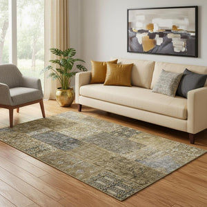 HomeRoots 5' X 8' Stylish Brown Gray Charcoal Patchwork Area Rug - Washable, UV Protected & Stain Resistant Decor 655423