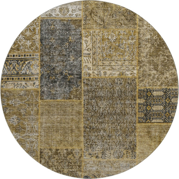 HomeRoots 8' Brown Gray and Charcoal Patchwork Washable Round Rug - Durable, Stylish, UV-Protected Design! 655424