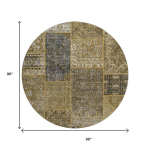 HomeRoots 8' Brown Gray and Charcoal Patchwork Washable Round Rug - Durable, Stylish, UV-Protected Design! 655424