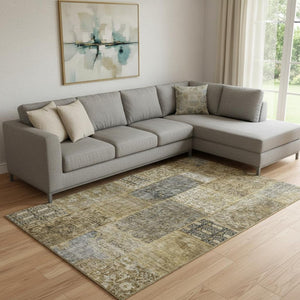 HomeRoots 8' X 10' Stylish Brown Gray Charcoal Patchwork Washable Area Rug - UV Protected & Easy Care Design 655425