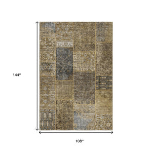 HomeRoots 9' X 12' Stylish Brown Gray Charcoal Patchwork Area Rug - Washable, Stain-Resistant, UV Protected! 655426