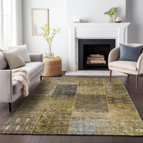 HomeRoots 9' X 12' Stylish Brown Gray Charcoal Patchwork Area Rug - Washable, Stain-Resistant, UV Protected! 655426